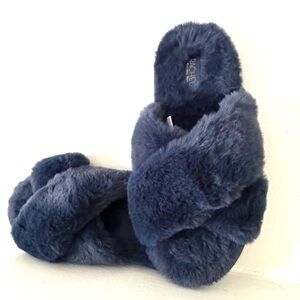 Rachel Roy Cozy Blue Faux Fur Slippers